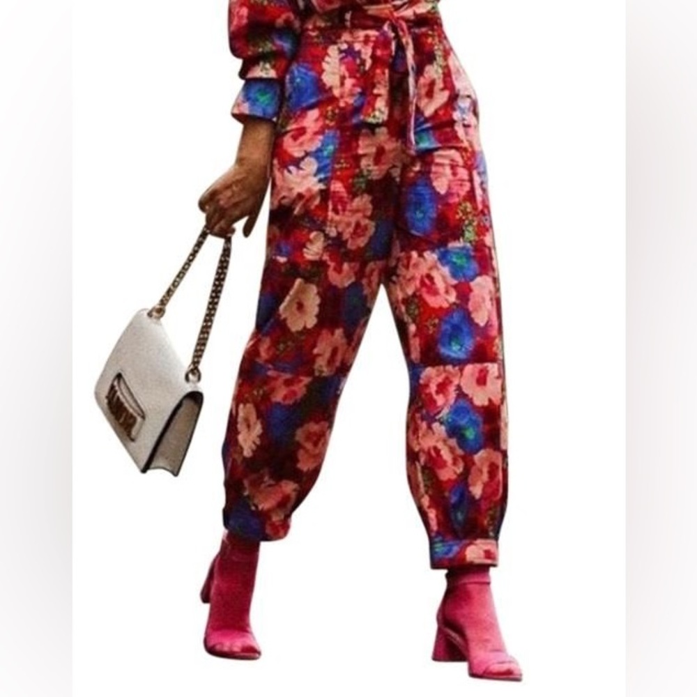 Red floral print pants